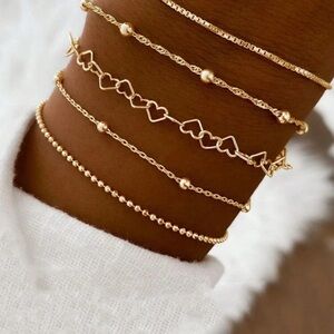 Gold Layered Heart and Bead Bracelet Set